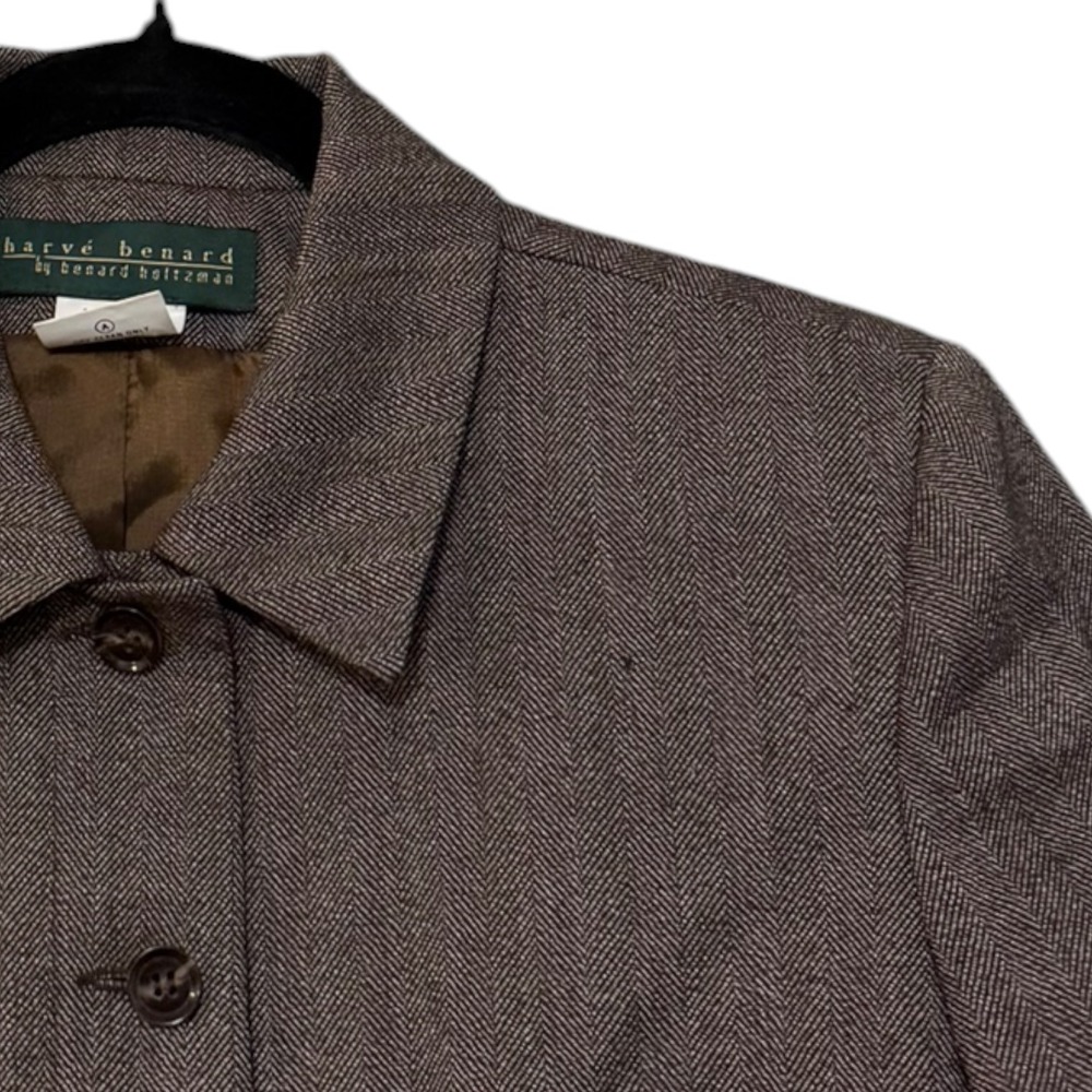 VTG Harve Benard Brown Herringbone 100% Wool Blazer Jacket Y2K Academia Sz 8 - Picture 2 of 7